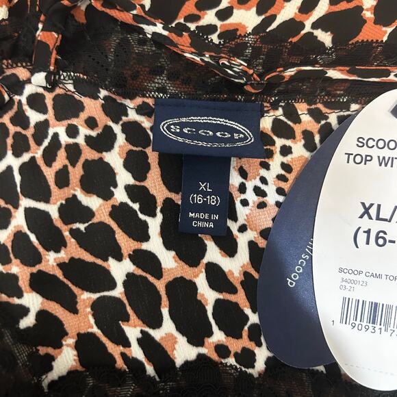 Y2K Scoop Women Leopard Cropped Cami Top XL Lace Trim Night Club Coquette Layer - Picture 2 of 10